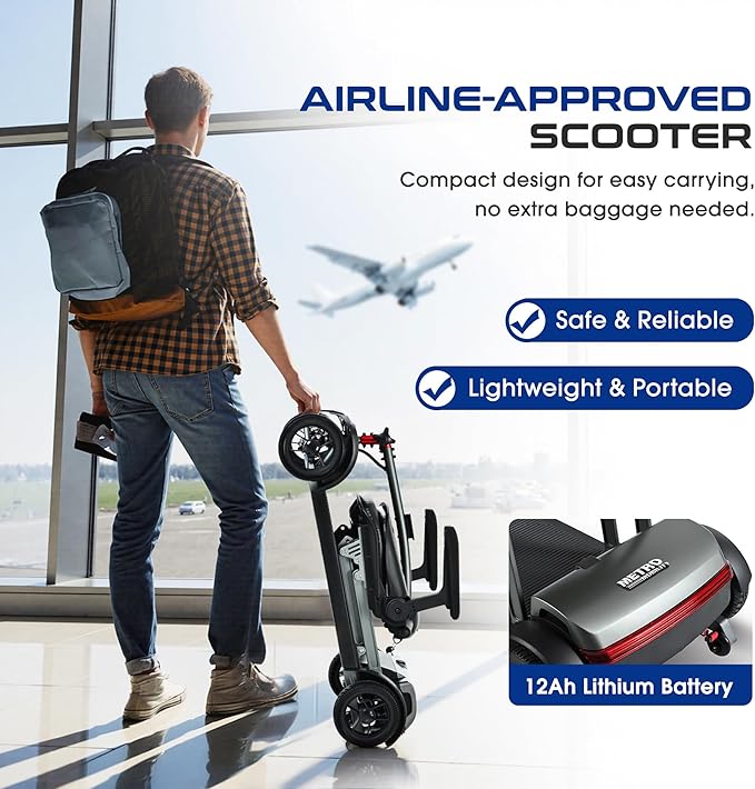 Metro Mobility Powered Mobility Scooters, 4 Wheel Foldable Mobility Scooter for Adults-265 lbs Capacity Folding Mobility Scooter, 10 Miles Long Travel Range Scooter with USB Charger Port Black