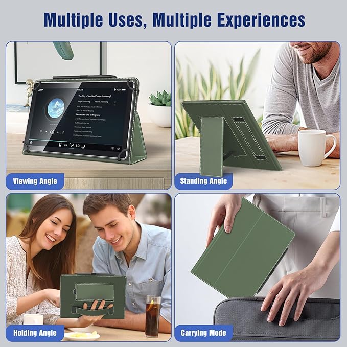 TiMOVO Universal Case for 10.1 Inch Android Tablet with Pen Loop, Lightweight Folding Stand Cover with Hand Strap for All 9.6"-11" Touchscreen Tablet, Laurel Green