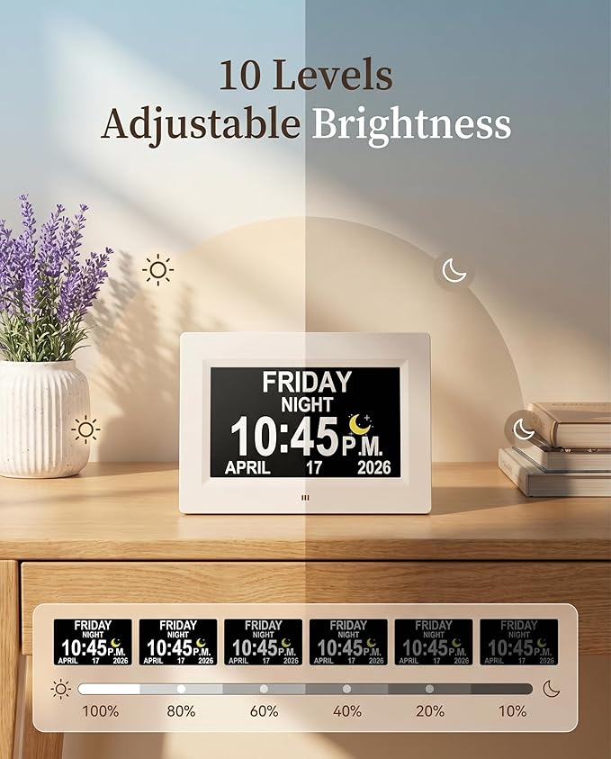 【Upgraded】27 Alarms Digital Talking Clock with Day and Date, Custom Reminders, 1280*800p HD Dsiplay, 10-Levels Dimmer, Auto DST, Sleep Trainer for Elderly Dementia, Voice-Talking with Remote