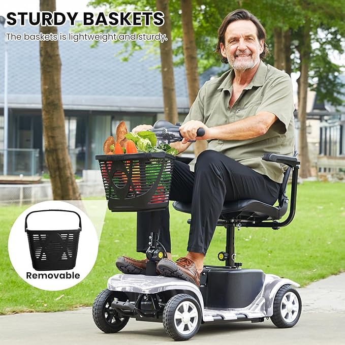Mobility Scooters for Seniors, Light Weight Mobility Scooters for Adults, Foldable Powered Mobility Scooter, Compact Folding Electric Mobility Scooter, LED Lights, Adjustable Seat, 3~6.5 KM/H (SLIVER)
