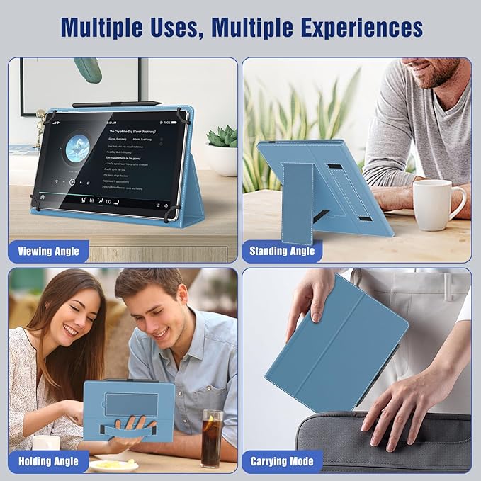 TiMOVO Universal Case for 10.1 Inch Android Tablet with Pen Loop, Lightweight Folding Stand Cover with Hand Strap for All 9.6"-11" Touchscreen Tablet, Denim Blue
