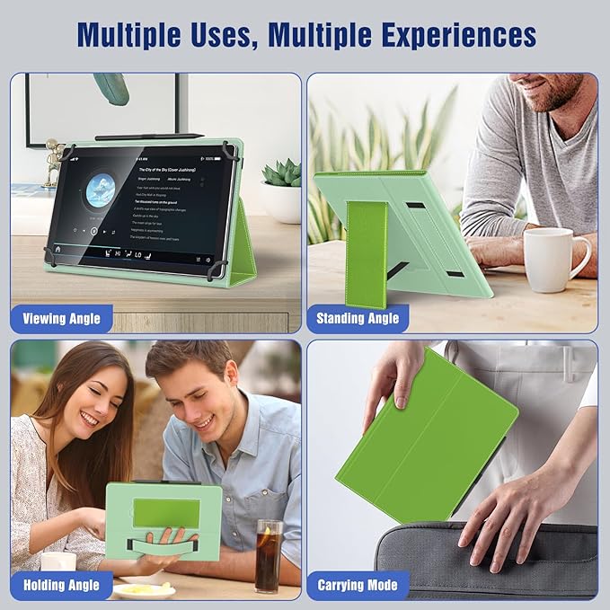 TiMOVO Universal Case for 10.1 Inch Android Tablet with Pen Loop, Lightweight Folding Stand Cover with Hand Strap for All 9.6"-11" Touchscreen Tablet, Green