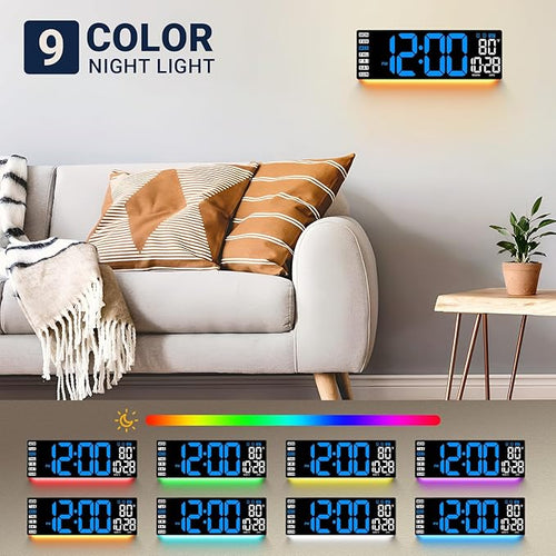 16.5" Large Digital Wall Clock with Remote Control, Auto-Dimming LED Display with Date Temp, Big Number Wall Mount Decor Clock for Seniors, Classroom, Dorm, Home, Office, Gym Blue