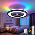 24" Bladeless Ceiling Fans with Lights and Remote/APP/Voice Control, Low Profile Ceiling Fan with RGB Lights, Smart Flush Mount Ceiling for 6 Speeds Timing Reversible