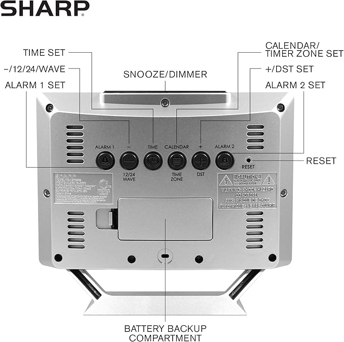 Sharp Desktop Dual Alarm Clock with Color Display - Atomic Accuracy - Calendar & Day of Week Time/Date Display