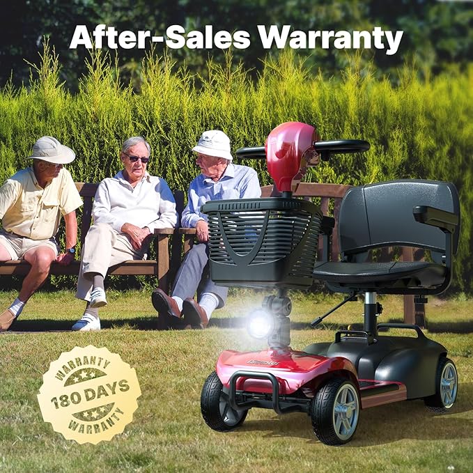 iScooter 4 Wheels Mobility Scooter, Up to 300LBS Mobility Scooter for Seniors & Adults, Foldable Electric Wheelchair Device, LED Headlight, Basket, Cup Holder,Long Range,USB Charging