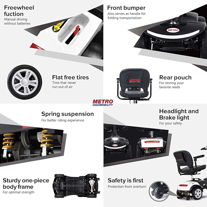 Christmas Gift for Mom Dad Parents Metro Mobility Scooter for Adults/Seniors-4-Wheel Foldable Electric Powered Mobility Scooters-with Thickened Leather Seats-Long Range Power Extended Battery-M1 White