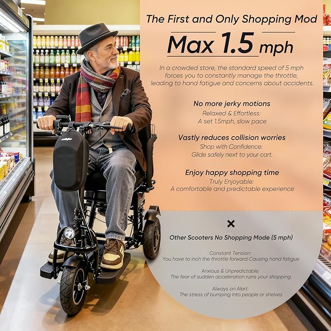 3 Wheel Mobility Scooter for Seniors Adults 300 lbs, 700W, 48V10AH Battery Travel Folding Scooters Lightweight Handicap Scooter Elderly Collapsible Electric Mobility Scooters Foldable