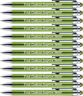 Personalized Pens with Stylus Tip -Bright Vibes- Click action - Custom - Black writing - Printed Name pens - Imprinted with Your Logo or Message - FREE PERSONALIZATION - 12 Pens/Box (Green)