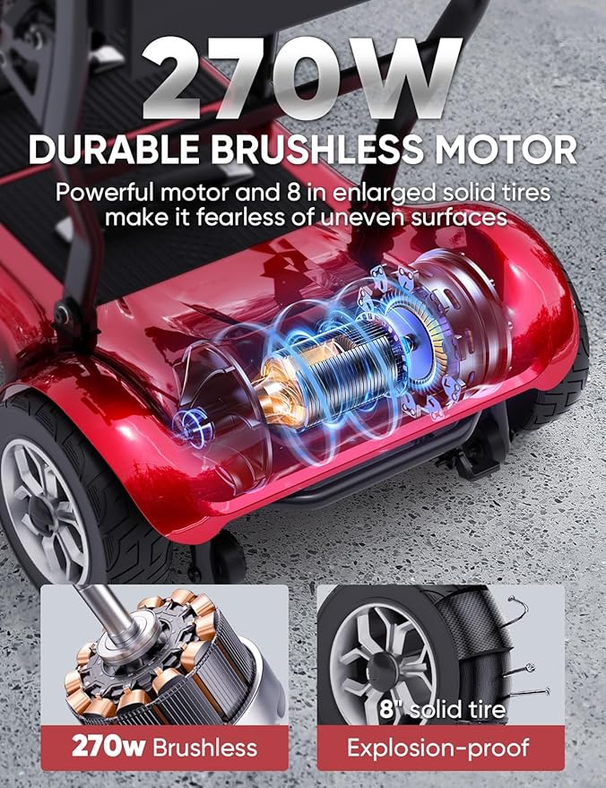 Powered Mobility Scooter for Adults, Seniors - 23MI Extra Long Range Foldable 4 Wheel Electric Motorized Scooter for Travels with Airport Approved Dual Batteries, All Terrain Motorized Scooter (Red)