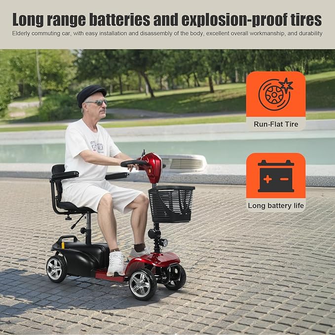 Lightweight Mobility Scooter for Adults & Seniors - with Charger & Basket Travel High-Performance Motor Long Range Power Extended Battery,Portable Motorized Scooters for 16 KM Travel, 300lb Capacity