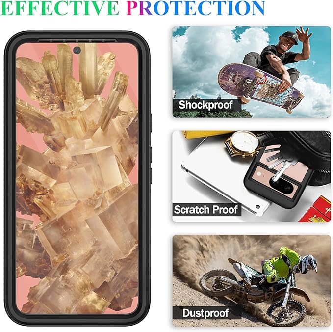 wahhle Compatible with Google Pixel 8 Case, Built in Screen Protector Full Body Shockproof Slim Fit Bumper Protective Phone Cover Men Women-Black/Clear