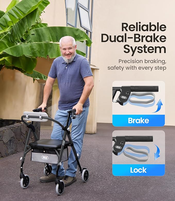 Walkers for Seniors, Z11 Rollator Walker with Seat, Max 380 lbs, Avant Walkers with Ergo Seat & Backrest, Foldable Rollator Adjustable Height, All Terrain Walker, Lightweight