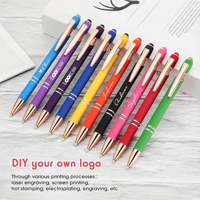 Yeaqee 100 Pieces Ballpoint Pen with Stylus Tip Click, 2 in 1 Black Ink, 1.0 mm Medium Point Stylus Metal Pen for Touch Screen Tablet (Bright Colors)