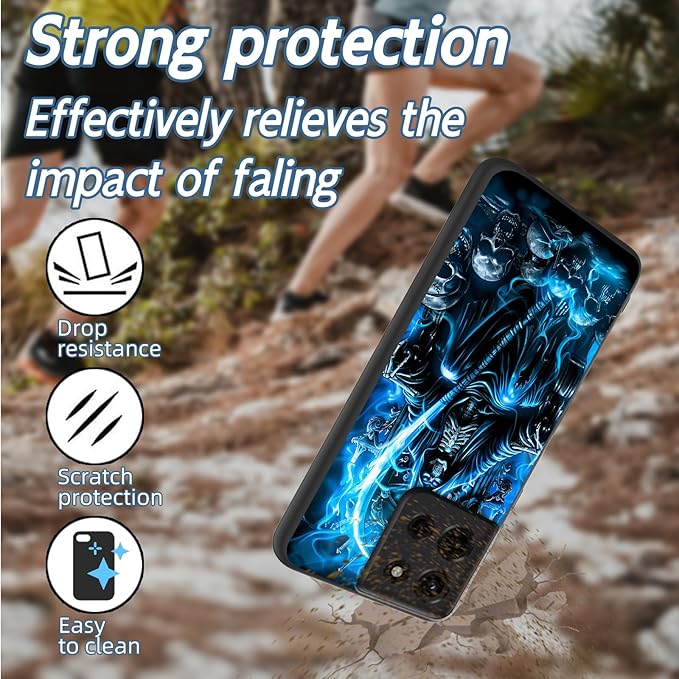 for Moto G 5G 2025 Phone Case, Soft TPU Shockproof Full Body Protection Cover 6.7" for Moto G 5G 2025, Lightweight Compatible Wireless Charging, Blue Fire Skull Spirit Rider