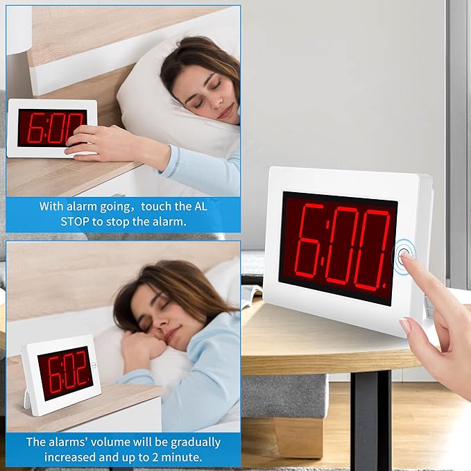 KWANWA Large Digital Alarm Clock, 3" LED Display Battery Operated, Dimmable Auto Night Mode, Easy to Read for Seniors Visually Impaired, Cordless Wall Clock or Table Clock for Bedroom Kitchen Office