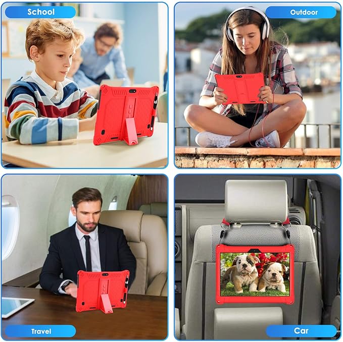 DETUOSI Case for YELLYOUTH 10.1 Tablet, Soft Silicone Lightweight Case Compatible with Dragon Touch Notepad K10, ZONKO 10.1, Beyond Tab 10.1, with Stylus Pen and Shoulder Strap, Red