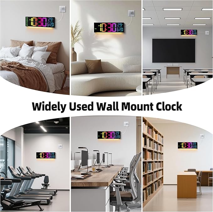 Maxstar 16.2'' Large Digital Wall Clock with Bluetooth Auto Sync, Remote Control, Alarm, LED Display, RGB Colors, Auto DST & Temperature for Classroom, Bedroom, Office, Garage-Black