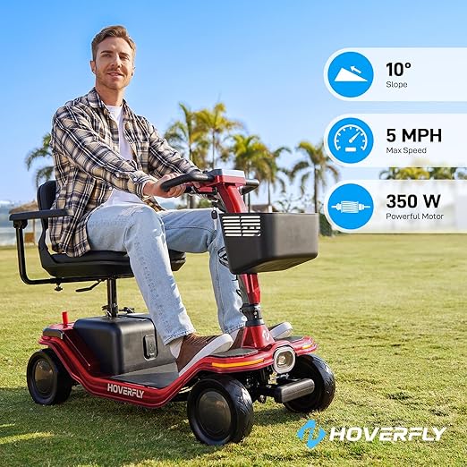 Hoverfly T5 Mobility Scooter for Seniors, Max 16.8-Mile Range & 5 mph, 3-Position Seat & Anti-Slip Rear Wheel, Removed Battery & Quick Fold Design, Solid 9" Tire&330 lb Capacity, Ease of Assembly Red