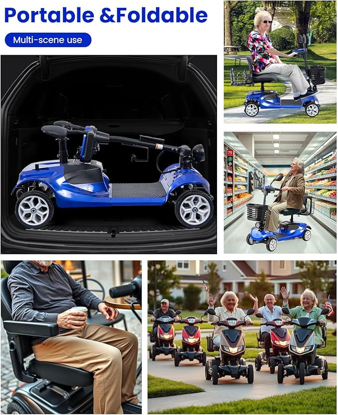 4 Wheel Electric Power Mobility Scooter for Adults, Electric Scooter for Seniors Folding Mobility Scooter -Max Speed 5 Mph,12.5 Miles Long Travel Range
