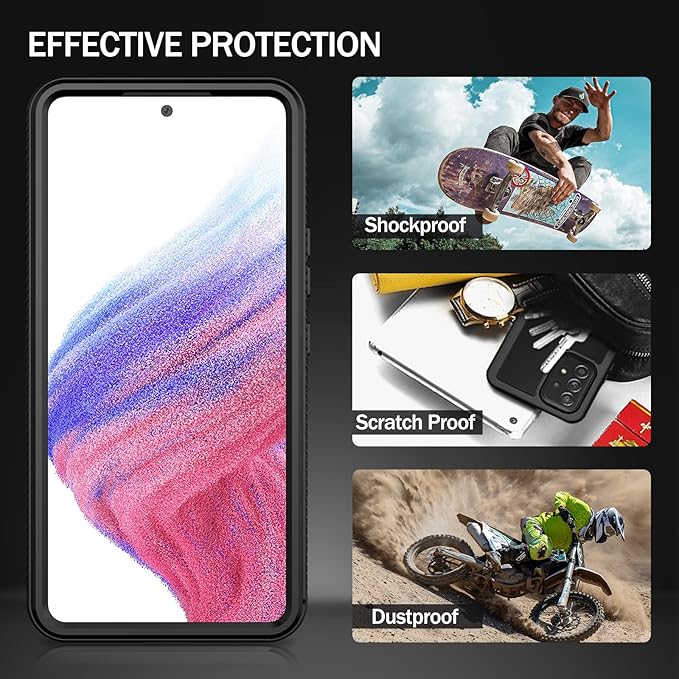wahhle Compatible with Samsung A53 5G Case, Built in Screen Protector Full Body Shockproof Slim Fit Bumper Protective Phone Cover for Galaxy A53 5G Men Women-Black/Clear
