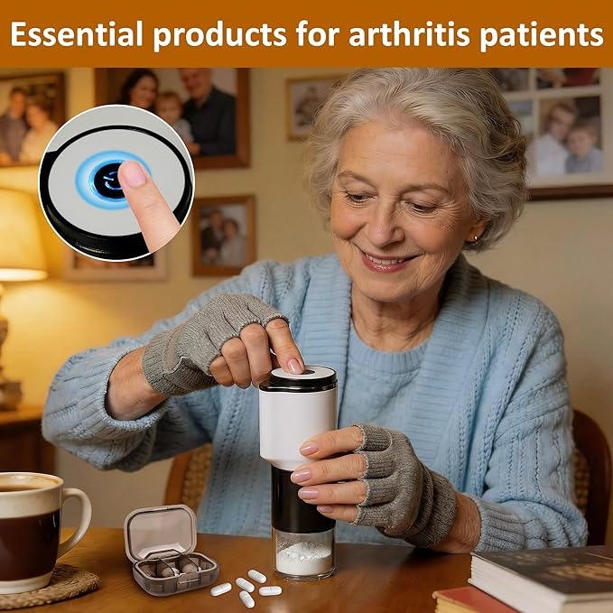 Portable Pill Crusher Grinder with Dual Electric/Manual Modes - Crushes Multiple Small & Large Pills to Fine Powder, Detachable Chamber, Easy Clean Design Ideal for Elderly for Medication,Vitamins
