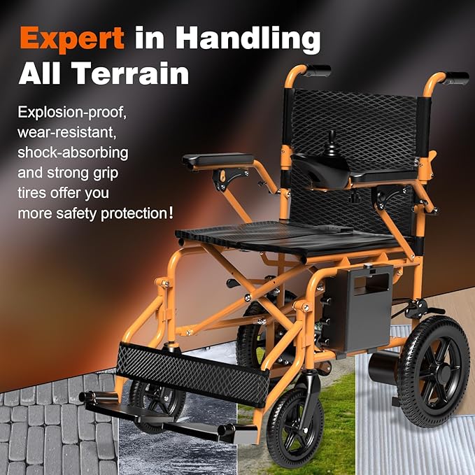Hassky Folding Electric Wheelchair for Seniors, 15+ Miles Range Powered Electric Wheelchairs for Adults All Terrain Motorized Wheelchair for Travel