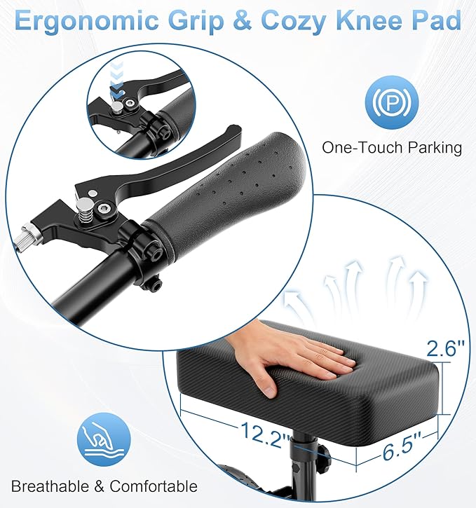 HOMLAND Knee Scooter Walker for Adults Foot Injuries Ankle Surgery, Foldable Steerable Leg Scooters with Dual Handbrake, Height Adjustable Handle & Knee Pad, Removable Storage Bag, 300 lbs Capacity