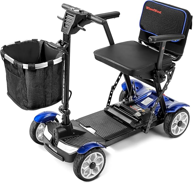 (2026 Upgrade) Lightweight Mobility Scooter for Seniors & Adults, Folding Mobility Scooters, 24.8 Miles Travel Foldable 4 Wheeler, Removable Lithium Battery, 300lb Capacity-Gloss Blue