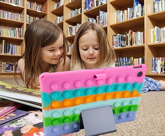 Silicone Tablet Case with Shoulder Strap Built in Pen Holder and Stylus Pen Lightweight Soft Cute Cover Compatible with Lenovo Tab Plus 11.5 Rainbow