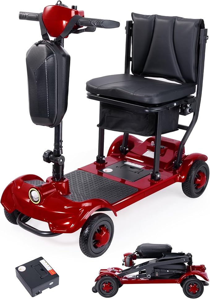 GoldSeason Airline & Cruise Approved Lightweight Mobility Scooter, Portable Foldable Electric Scooter for Seniors/Adults/Elderly/Handicap, 330 lbs Capacity, Compact Travel Scooter with Seat, Red