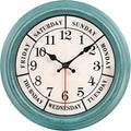 zyzamay 12 Inch Retro Wall Clock,Classic Day of The Week Wall Clock,Easy to Read,Non-Ticking Round Classic(Green)