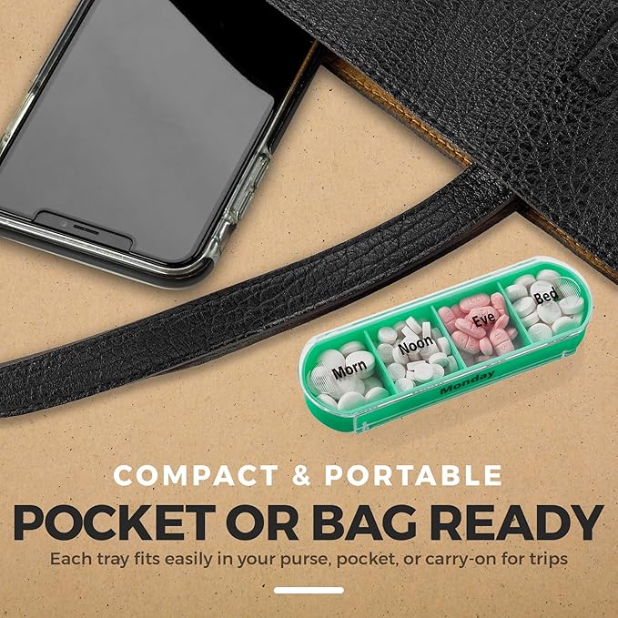 MEDca Weekly Pill Organizer, Four Times-a-Day, Pack of 2 Dispensers with Stackable AM/PM Compartments
