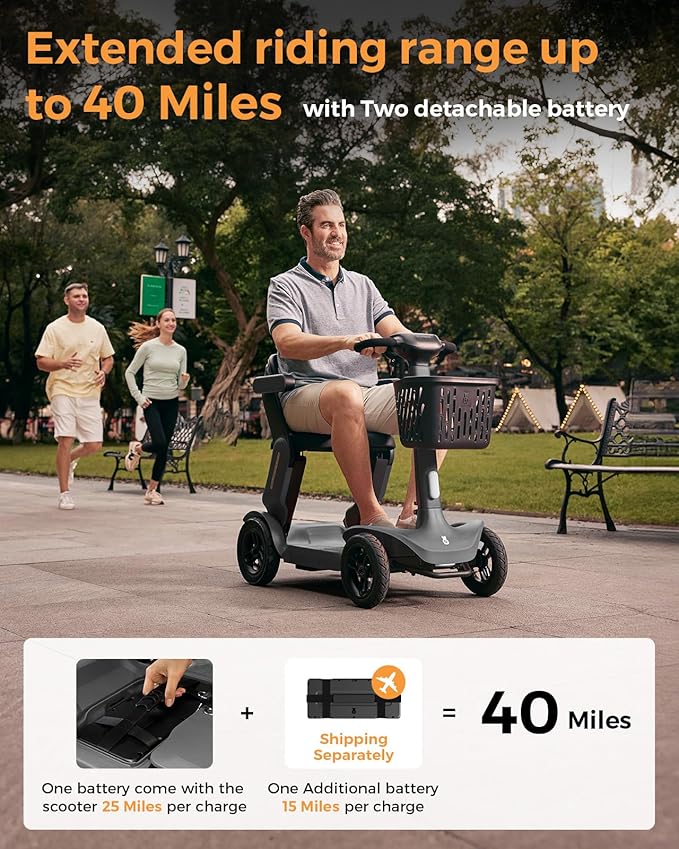 Paiseec S3 Mobility Scooter, Folding Mobility Scooters for Seniors, All Terrain Mobility Scooter, Electric Mobility Scooters for Adults, Folding Mobile Scooter, Auto Speed Control (Gray, S3-40 Miles)