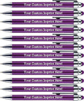 Personalized Pens with Stylus Tip -Bright Vibes- Click action - Custom - Black writing - Printed Name pens - Imprinted with Your Logo or Message - FREE PERSONALIZATION - 12 Pens/Box (Purple)