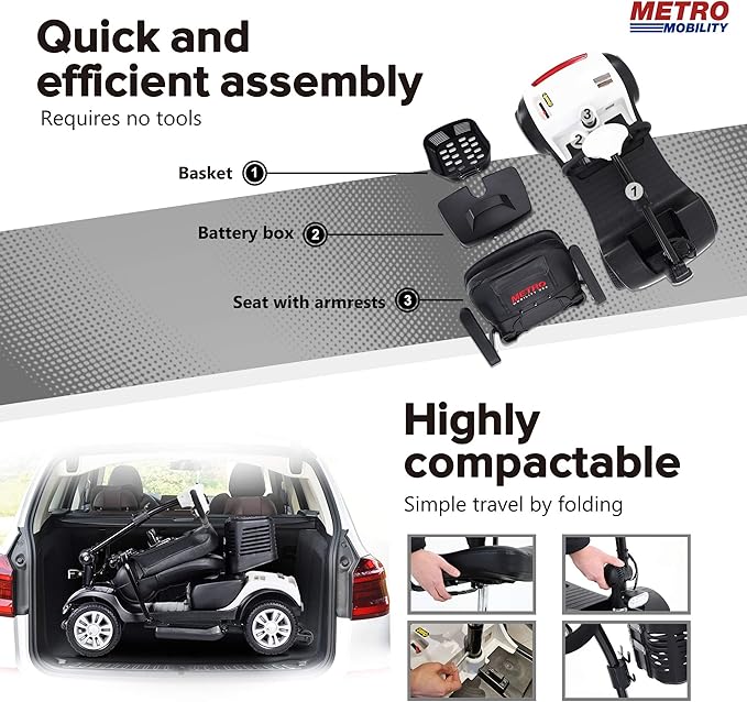 Christmas Gift for Mom Dad Parents Metro Mobility Scooter for Adults/Seniors-4-Wheel Foldable Electric Powered Mobility Scooters-with Thickened Leather Seats-Long Range Power Extended Battery-M1 White