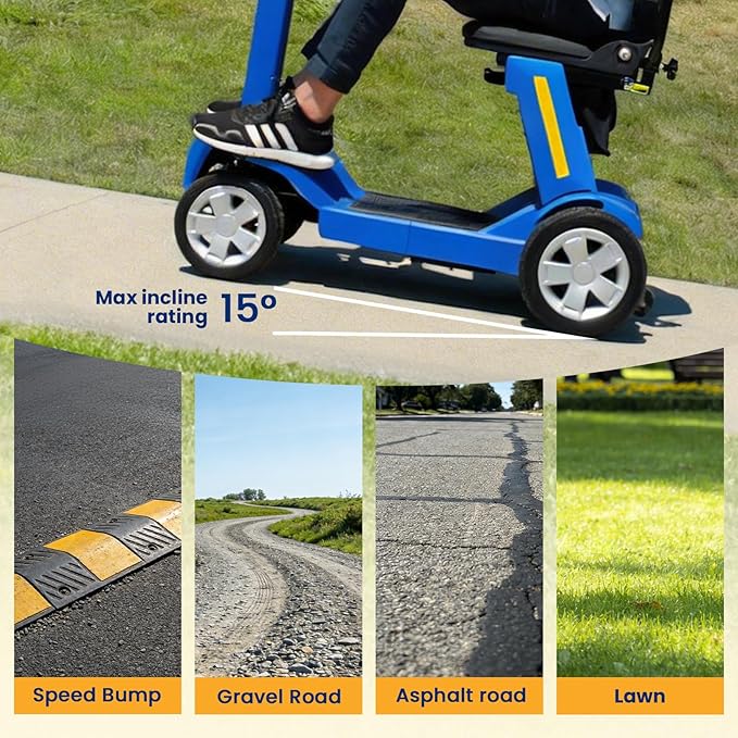 4 Wheels Foldable Mobility Scooter for Adults & Senior,15Miles Compact Heavy Duty Mobility Scooter, 300W Brushed Motor All Terrain, 265 lb Capacity Mobility Scooter, Adjustable Speed (Blue)