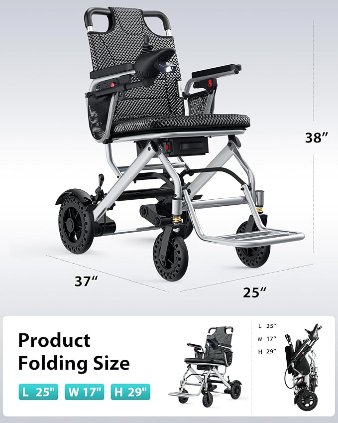 33 Lbs Lightweight Electric Wheelchair, Electric Wheelchairs for Adults Foldable, 15 Miles Range Motorized Wheelchair for Seniors, All Terrain Compact Portable Power Wheelchair, 330 Lbs Capacity