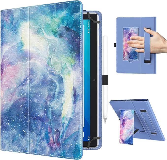 TiMOVO Universal Case for 10.1 Inch Android Tablet with Pen Loop, Lightweight Folding Stand Cover with Hand Strap for All 9.6"-11" Touchscreen Tablet, Dreamy Nebula