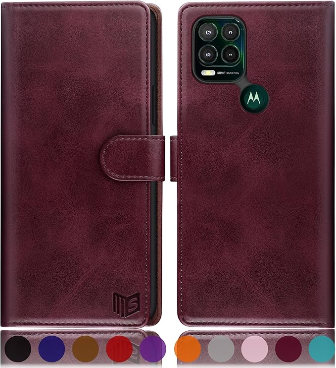 SUANPOT RFID Wallet Case for Motorola Moto G Stylus 5G - PU Leather Shockproof Flip Cover with Card Holder (Wine Red)