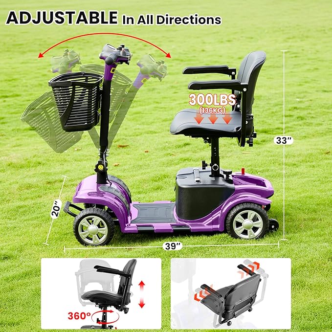 Mobility Scooters for Seniors, Light Weight Mobility Scooters for Adults, Compact Folding Electric Mobility Scooter, LED Lights, Adjustable Seat, 3~6.5 KM/H