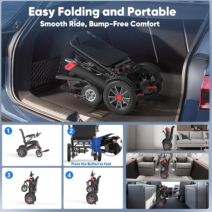 Electric Wheelchair for Adults, 15Miles Travel Range Heavy Duty Motorized Wheelchair for Seniors, Max Support 350lbs, All Terrain Power Wheelchairs for Home & Outdoor, Airline Approval