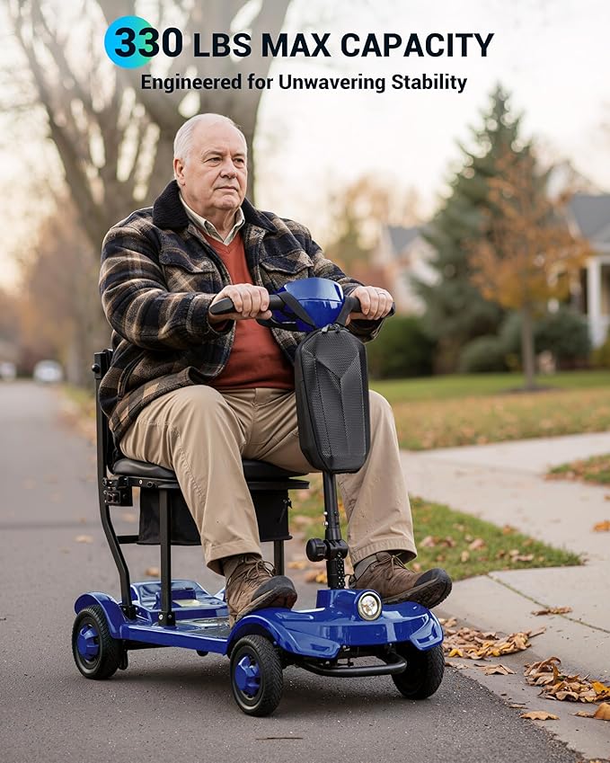 GoldSeason Airline & Cruise Approved Lightweight Mobility Scooter, Portable Foldable Electric Scooter for Seniors/Adults/Elderly/Handicap, 330 lbs Capacity, Compact Travel Scooter with Seat, Blue
