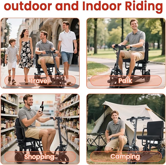 3-Wheel Folding Mobility Scooters-300 lbs Capacity, 9.3mph 20Miles Long Range Lightweight Electric Scooter for Adults & Seniors, Airline Approved Scooters, Basket, Cup Holde, Dust Cover