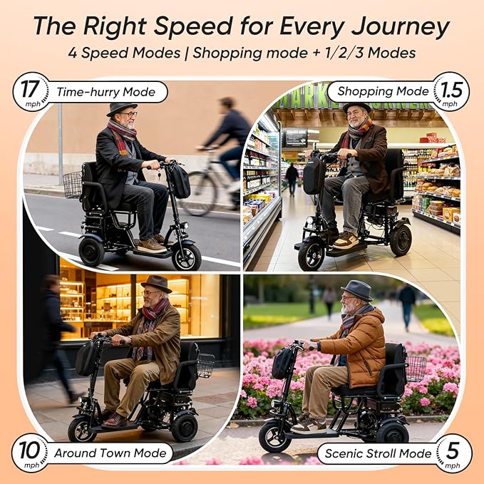 3 Wheel Mobility Scooters for Seniors Foldable Travel Scooter Airline Approved Folding Handicap Scooters for Adults Lightweight Collapsible Electric Mobility Scooter Adults 300 lbs