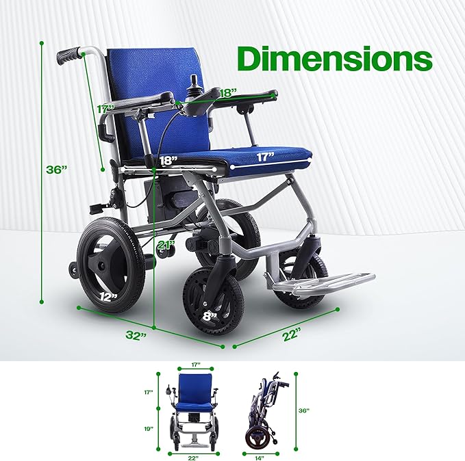 Culver Mobility Kano Foldable Electric Wheelchair, Travel Size, User-Friendly, Wheelchairs for Adults Lightweight, Folding Power Chair (Blue)
