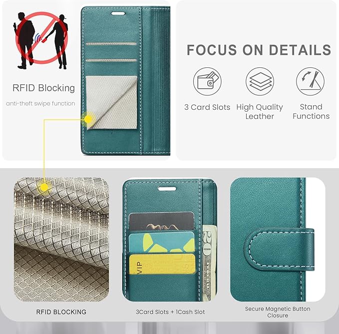 FLIPALM Wallet Case for Moto G Stylus 5G 2024, RFID Blocking Credit Card Holder, PU Leather Folio Flip Kickstand Protective Shockproof Cover for Motorola Moto G Stylus 5G 2024 (Green)