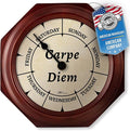 Classic “Carpe Diem” Day of The Week Wall Clock - 10" Solid Mahogany Wood Frame, Ideal Retirement Gift for Men and Women, Day Clock for Seniors and Retirees