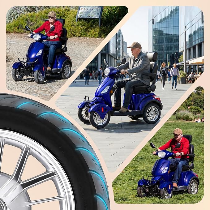Super Large Electric 4 Wheel Mobility Scooters, Heavy Duty 800W Wheelchair Device, 25 Miles Long Range, All Terrain Mobility Scooter，Speed Adjust, Remote Key,Receive Ready to Ride (Blue)