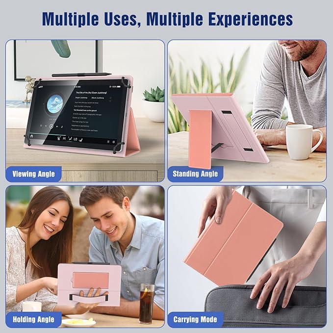 TiMOVO Universal Case for 10.1 Inch Android Tablet with Pen Loop, Lightweight Folding Stand Cover with Hand Strap for All 9.6"-11" Touchscreen Tablet, Puff Pink